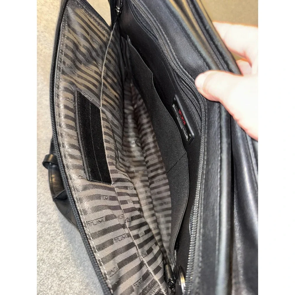 Tumi Alpha Leather Expandable Organizer Briefcase Black 96011D4 Laptop Bag Mens